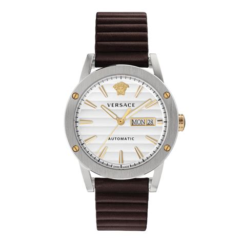 Versace Theros Men's Brown Leather Strap Watch 